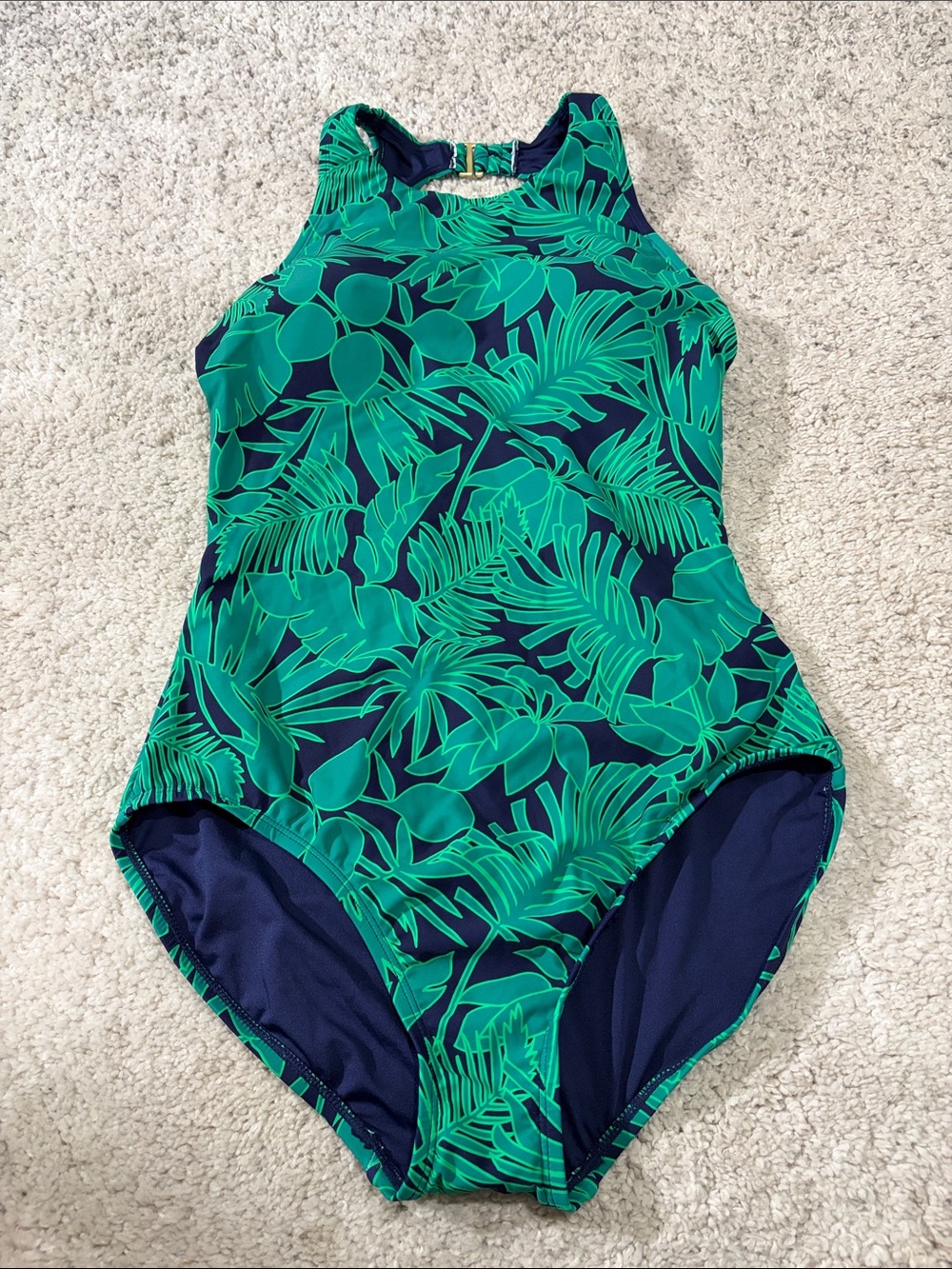 Lands’ End Women’s Green Tropical Leaf One-Piece Swimsuit Size M NWOT